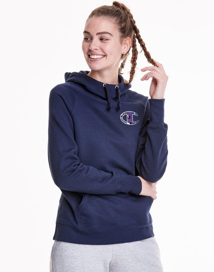 Champion Powerblend Fleece Liquid Filled C And Script Logo Hoodie Dames - Donkerblauw - Belgie 2081X